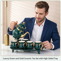 Service à thé/café en porcelaine 260/1300 ml, bord doré, compatible micro-ondes/lave-vaisselle, pour hôtels, cafés et cadeaux d'affaires.
