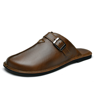Sandales sur mesure d'usine, bout <span class=keywords><strong>fermé</strong></span>, chaussures sur mesure pour hommes, pantoufles en cuir véritable, grande taille, chaussures décontractées pour hommes faites à la main, cuir véritable - Product Image 2