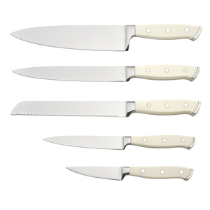 سكاكين مطبخ من الإستانلس ستيل, سكاكين ذات مقبض أبيض لامع فاخر مصنوعة من الإستانلس ستيل ، سكاكين مطبخ مخصصة من 5 قطعة - Product Image 1