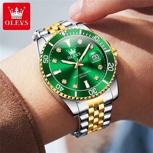 OLEVS 9809 <span class=keywords><strong>Orologio</strong></span> da Polso da <span class=keywords><strong>Uomo</strong></span> con Quadrante <span class=keywords><strong>Verde</strong></span>, Display Calendario e Data Automatica, Moda Business, Acciaio Inossidabile, Movimento al Quarzo Giapponese - Product Image 3