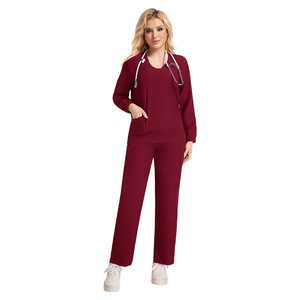 Korean Style Scrub Suit Set Long Sleeve Unisex Hospital Uniform Moisture Wicking Knitted Split Set - Product Image 2