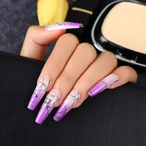 24pcs/set Full Cover Long Ballet Wearable Fake Nails 10 sizes Personality Crack Pattern Detachable Nails Waterproof DIY Manicure