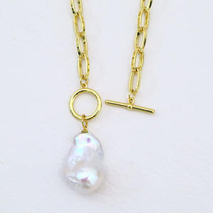 도매 <span class=keywords><strong>14k</strong></span> 골드 채워진 진주 체인 천연 담수 민물 바로크 진주 목걸이 남성용 여성용 - Product Image 4