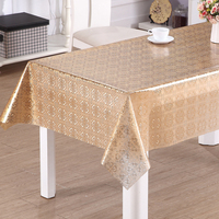 Nappe en PVC transparente RNPT Gold Crystal Lace Print à motif floral fin pour la salle à manger