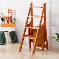 Ménage pliant à double usage intérieur escalade escalier multifonctionnel en bois massif affichage échelle escabeau chaise