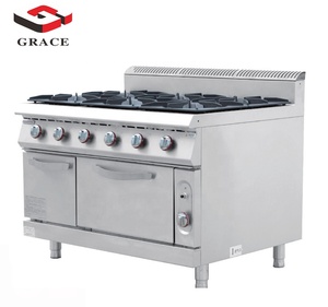 Grace thương mại nhà hàng thiết bị nhà bếp thép không gỉ gas phạm vi bếp 6 Burner với lò - Product Image 1
