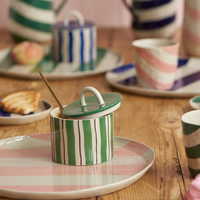 Bocaux de rangement en céramique pour thé, café, sucre, sel et assaisonnements, avec motif rayé cylindrique, pour la cuisine