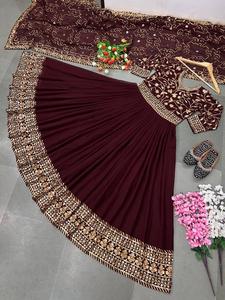 Faux Georgette With Heavy Embroidery Sequence <b>Work</b> with Full Sleeve and Fully 3 Meter Flair Ready to Wear With Attached <b>Cup</b> - Product Image 4