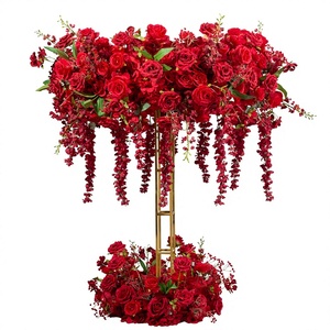 Nuevo Centro de Mesa de Flores Artificiales de Seda en Forma de Rueda de la Fortuna Roja para Decoración Floral de Mesa de Comedor para Bodas y Fiestas - Product Image 1