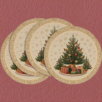 Assiettes de présentation en bois, lot de 4, rondes, vintage, motif sapin de Noël 2D avec flocon de neige doré
