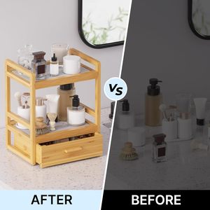 Nuovo Organizzatore a 2 Livelli <span class=keywords><strong>in</strong></span> Bambù con Cassetto per Cosmetici e Trucchi, Mensola da Bancone con Tappetino Asciugante <span class=keywords><strong>in</strong></span> Pietra per Caffetteria e Cucina - Product Image 2