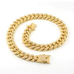 Buzlu Out Mens küba kolye zinciri Hip Hop takı 18k altın elmas zincirleri