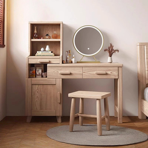 Vente en gros de coiffeuse minimaliste en bois massif avec deux tiroirs et étagère de rangement pour meubles d'appartement de chambre à coucher - Product Image 3