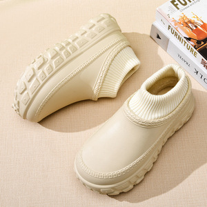 Guru Tire Soled Cotton <b>Slippers</b> Women Mid Heel EVA Outsole Anti Slip Fleece Lined Warm Autumn Winter Home Wear - Product Image 3