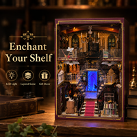Kit de bibliothèque miniature en bois LED Creative Magic Museum, support de livre miniature DIY, insert de bibliothèque, décoration de la maison