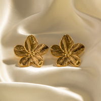 Gaovo Anting-Anting Bunga Warna Emas Bahan Stainless Steel untuk Wanita, Perhiasan Fashion Bertekstur, Aksesori Hadiah Koleksi