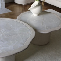 Meuble en pierre naturelle moderne personnalisé, table basse ovale en travertin beige blanc pour salon