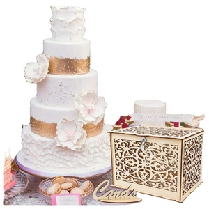 Caja de tarjeta de invitación de boda con forma de flor de madera para tarjetas de felicitación y suministros caja de regalo de boda elegante - Product Image 1
