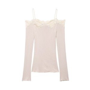SHENZHU 2026 Nuova Collezione Primavera Elegante e Versatile T-shirt a <span class=keywords><strong>Maniche</strong></span> <span class=keywords><strong>Lunghe</strong></span> con Scollo Dritto, <span class=keywords><strong>Pizzo</strong></span> e Patchwork Off-Shoulder 1067007 - Product Image 3