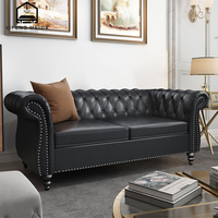 Europäische Klassiker Wohnzimmer Couch-Sofa-Set Möbel echtes PU-Leder Massivholzrahmen Chesterfield-Sofa