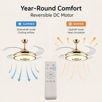 Ventilador de Techo LED Redondo de Hierro Plateado con Luces Colgantes, Motor DC Remoto, 4 Aspas y 6 Velocidades, Venta al por Mayor de Fábrica para Restaurantes