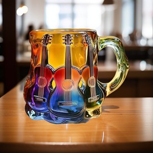 Glass Guitar Coffee Mug Colorful Design Novelty Art <b>Drinkware</b> Unisex Party Gift - Product Image 2