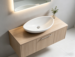 Lavabo de salle de bain ovale moderne personnalisé en acrylique blanc, finition mate lisse, facile à nettoyer, lavabo à poser en surface solide avec drain - Product Image 2