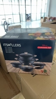 Ensemble de casseroles en granit noir de luxe, 10 pièces, en aluminium texturé côtelé, avec poignées effet bois, couvercles en verre, cadeau de cuisine