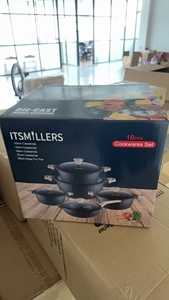 Ensemble de casseroles <span class=keywords><strong>en</strong></span> granit noir de luxe, 10 pièces, <span class=keywords><strong>en</strong></span> aluminium texturé côtelé, avec poignées effet bois, couvercles <span class=keywords><strong>en</strong></span> verre, cadeau de cuisine - Product Image 6