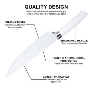 Juego de Cuchillos de Cocina de Acero Inoxidable Blanco y Negro de 7 Piezas en Oferta, Cuchillo de Chef con Mango de Malla, Cuchillo para Queso, Cortador de Verduras con Caja de Regalo - Product Image 2