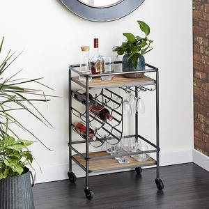 Troli Minuman Beroda Industrial dari Logam dan Kayu Antik Vintage untuk Hotel, Bar, Ruang Makan, Ruang Tamu, atau Bar Rumah - Product Image 4