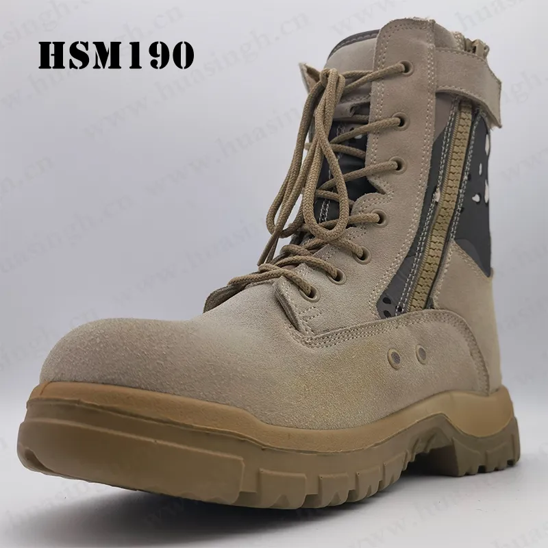 YWQ,6 inch hard wearing PU cold bonding outsole combat boots air hole design sand color tactical boots with side zipper