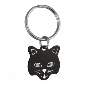 Portachiavi con Volto di Gatto Nero 23x23 mm, Ciondolo in Metallo, Regalo Promozionale - Product Image 2