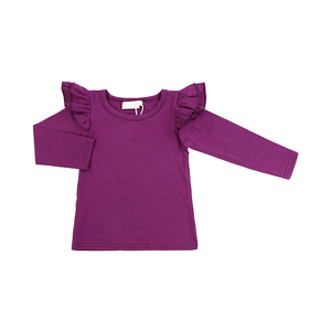 Camisetas de manga larga con <span class=keywords><strong>cuello</strong></span> redondo para niñas pequeñas, camisetas de color sólido para niños, camisetas casuales con volantes, camisetas con diseños elegantes para niñas - Product Image 4