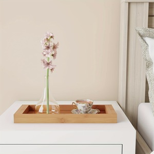 Bandeja de baño de madera, decoración para baño, caja de almacenamiento de bambú, estante de almacenamiento para tocador, bandeja de almacenamiento, estantería - Product Image 2