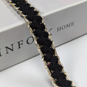 ริบบิ้นถักสีขาวดำขอบสีทองเงินเมทัลลิกขนาด <span class=keywords><strong>1</strong></span>.5 ซม. รุ่นใหม่ปี 2026 สำหรับตกแต่งเสื้อผ้าและเครื่องประดับ - Product Image 3