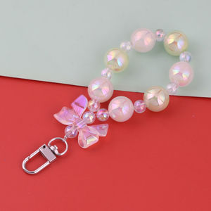 LLavero de cadena corta a la moda, llavero con cuentas de acrílico rosa, lazo, pulsera para teléfono, Clips de cordón, cadena creativa para caja de teléfono móvil - Product Image 5