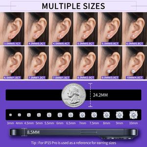 Vente en gros d'usine en stock : Boucles d'oreilles clous en moissanite diamantée, bijoux fins hip-hop en moissanite, en argent sterling 925 véritable pour hommes et femmes - Product Image 4