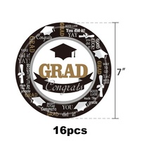 Assiettes et serviettes noires de graduation, classe de 2026, vaisselle jetable pour les fêtes de remise des diplômes du collège et du lycée, pour 16 personnes