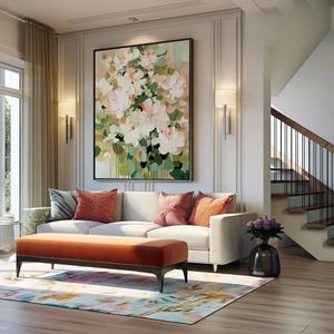 Grande peinture murale moderne texturée à fleurs sur toile, décoration créative personnalisée, cadeau idéal pour l'inauguration d'une maison - Product Image 6