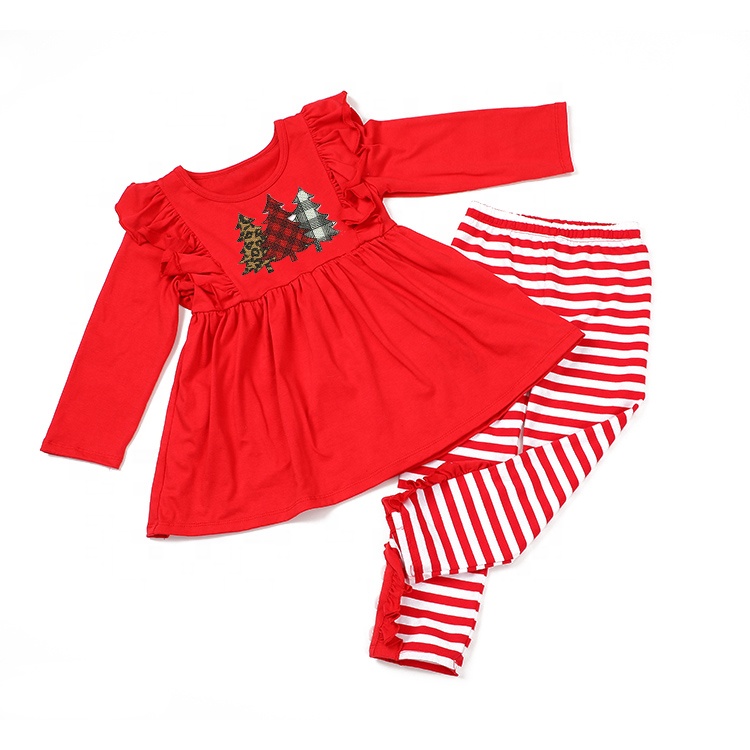 Лидер продаж, комплект одежды для девочек Puresun в полоску с оборками, бутиковая детская одежда, рождественские наряды с оборками