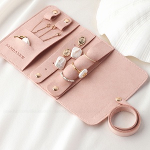 PandaSew Travel Luxury Microfiber Jewelry Case Roll Bag Organizer for <b>Necklace</b> Bracelet Earrings <b>Ring</b> with Custom Logo - Product Image 1