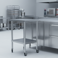 Table de préparation en acier inoxydable avec étagère inférieure réglable, 4 roulettes, usage commercial intensif, extérieur, restaurants