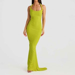 Dropshipping estivo Sexy donna <span class=keywords><strong>abito</strong></span> Maxi <span class=keywords><strong>plissettato</strong></span> senza schienale - Product Image 4