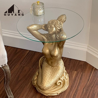 QUYANG luxe décoration de la maison Table en métal laiton Statues égyptiennes anciennes Sphinx Bronze Sculpture Table basse