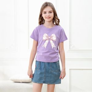 Foxa เสื้อยืดลายโบว์สีม่วงสำหรับผู้หญิง, เสื้อยืดผ้าฝ้ายระบายอากาศได้ดีแขนปกติเสื้อยืดกราฟิกสำหรับฤดูร้อน - Product Image 6