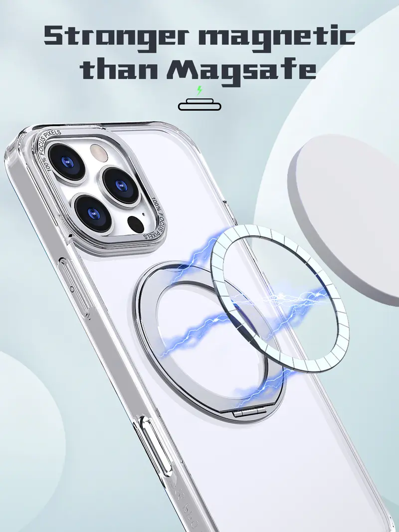 For iPhone 16 Pro Max Phone Case For Apple 15 14 13 12 Metal 360 degree Rotating Stand Transparent Acrylic Phone Protective Case