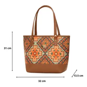 Sac fourre-tout en toile pour femme Fana Ethan, motif géométrique, fermeture éclair, sac de shopping, poignées marron clair - Product Image 3