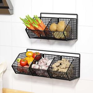 Wall Mounted Spice Basket For Garlic Ginger Chili <b>Kitchen</b> <b>Storage</b> <b>Rack</b> With 3 Compartments Easy Installation No Tools Needed - Product Image 2