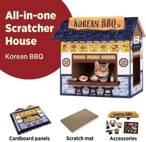 BBQスタイルの頑丈な段ボール製猫用ベッド、爪とぎ付き、組み立て簡単、人気の長方形型、室内猫用 - Product Image 2